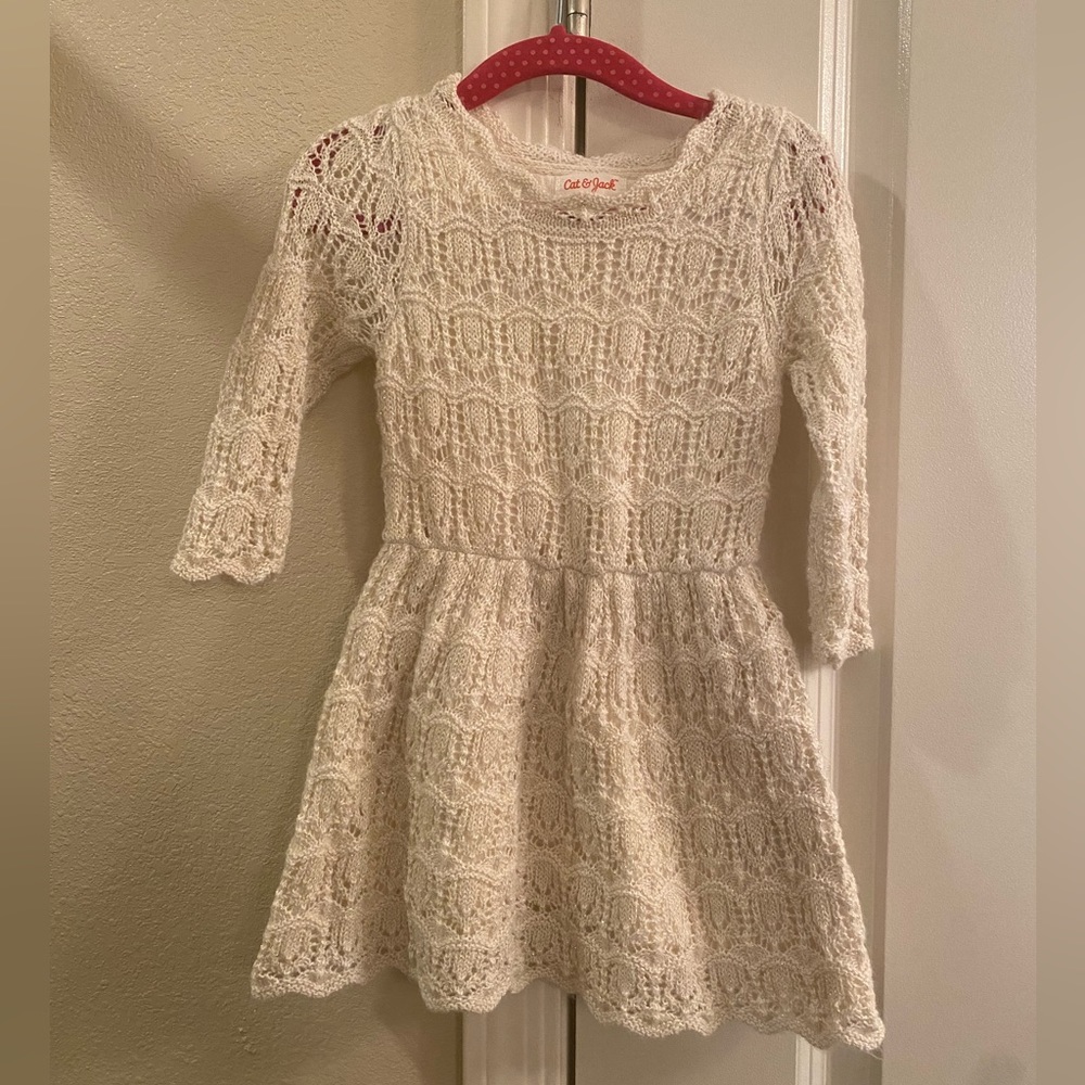 Toddler girl crochet dress shimmer off-white 2T.